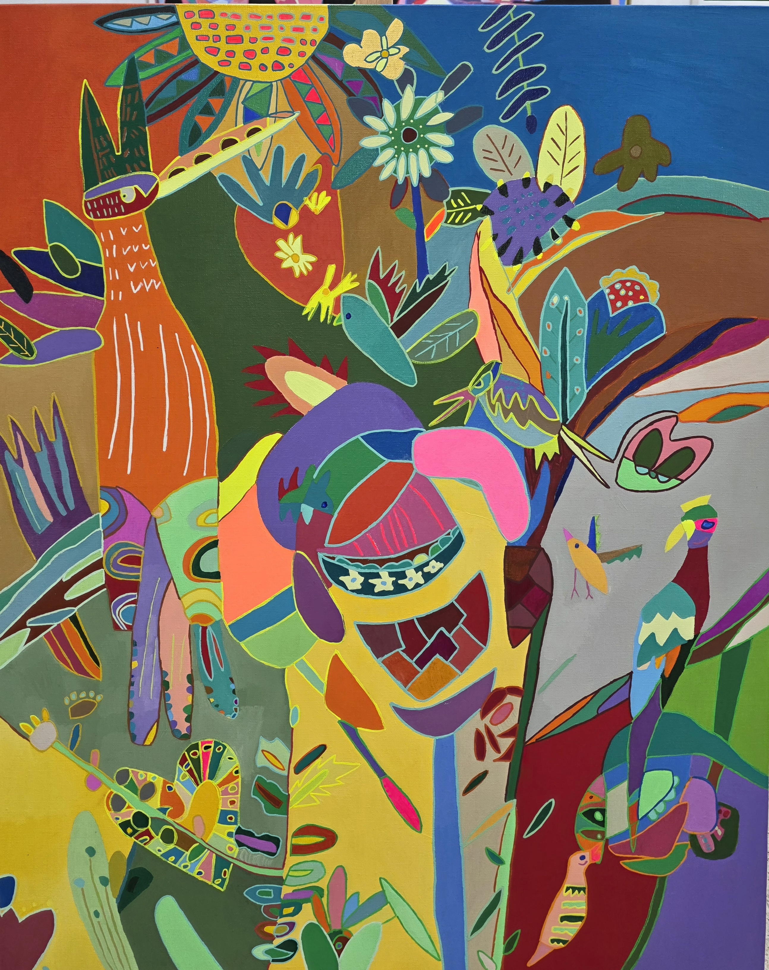 숲이랑 수다 중, 2026, 캔버스에 아크릴, 90.9x72.7cm